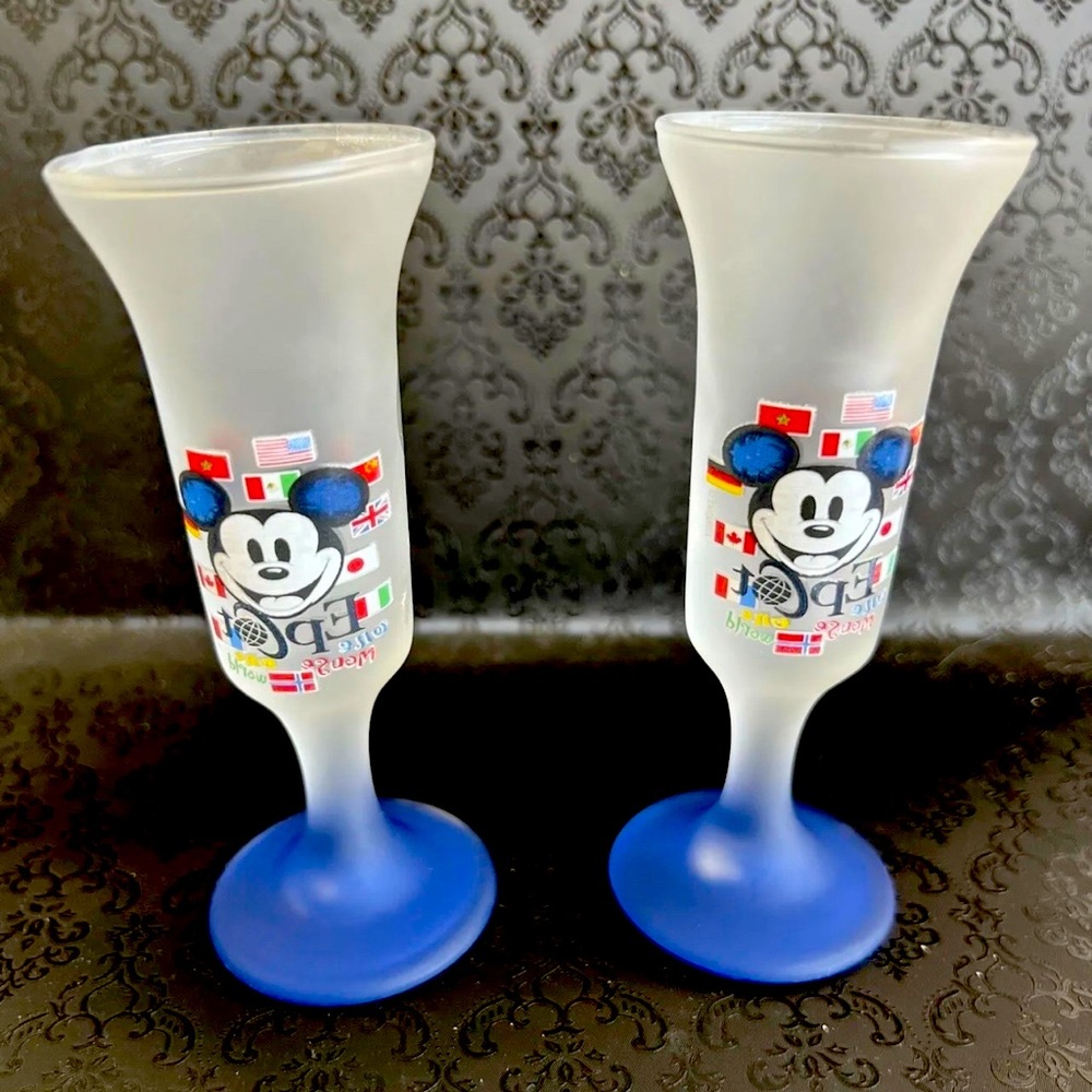 Disney Epcot Mickey World Showcase Frosted Shot Glasses Set Of 2